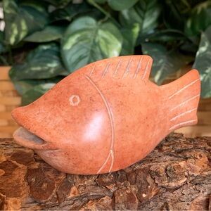 Kisii Soapstone Carved FISH Figurine Stone Big Mouth Bass Carving Animal Figure
